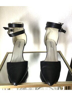 Ashro Womens Black Ankle Strap Heels Size 9